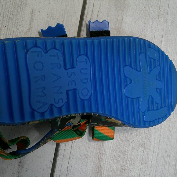 Mini Melissa Girl's Fabula Cage Pattern Grip-Strap Sandals, Blue Size 2 - Picture 4 of 10